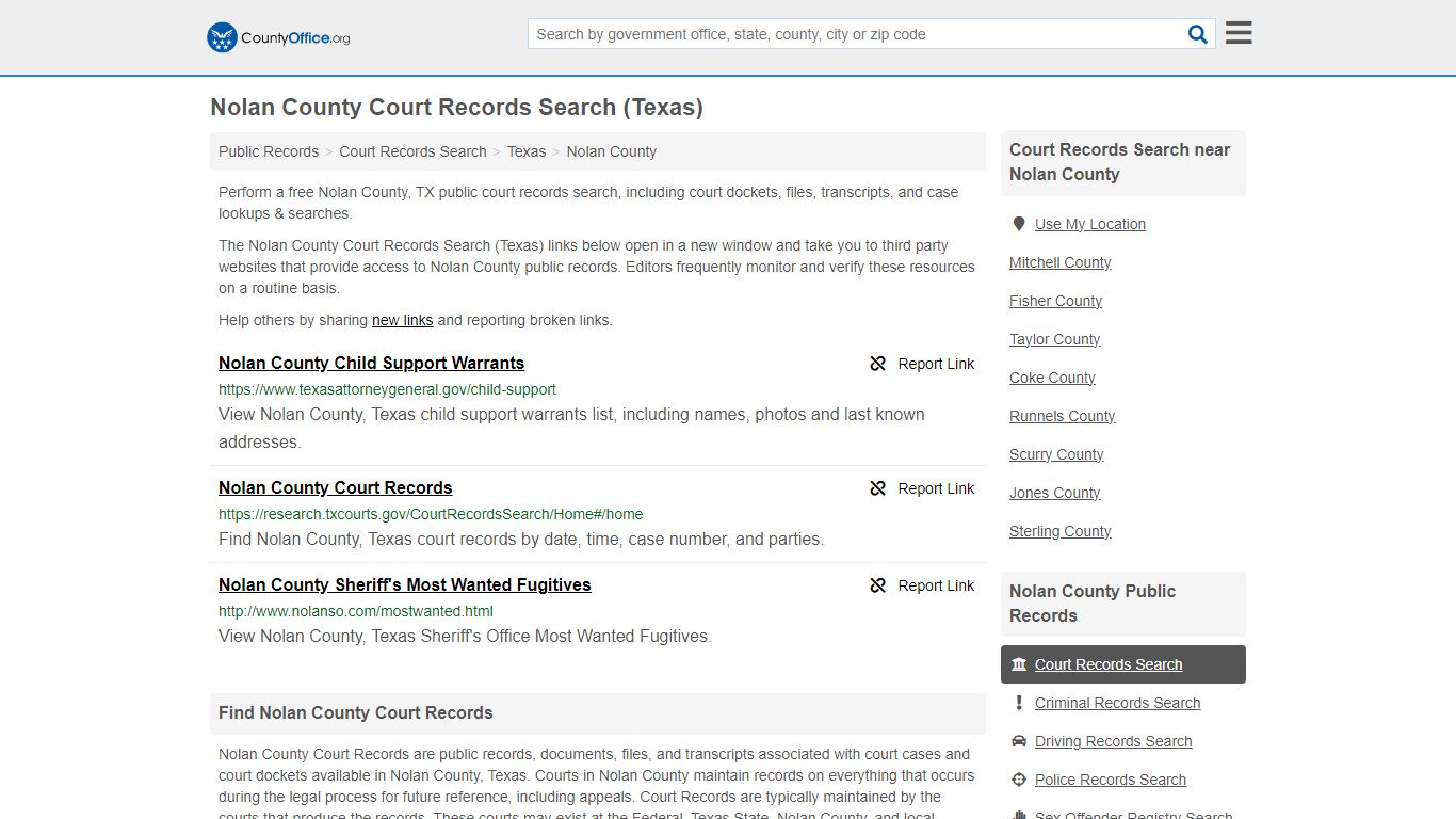 Nolan County Court Records Search (Texas) - County Office